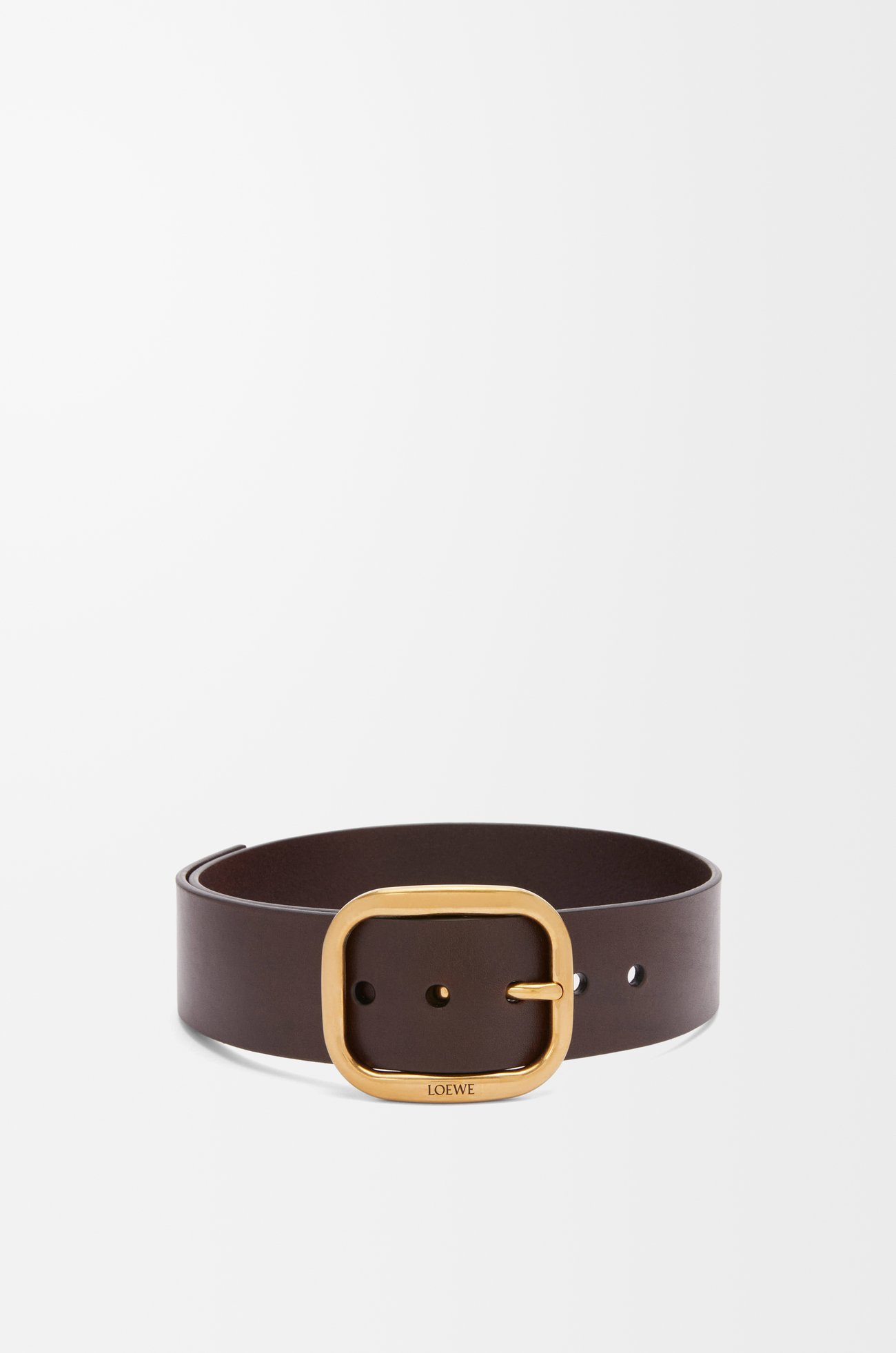 LOEWE 經典小牛皮圓潤柔軟皮帶 深棕色