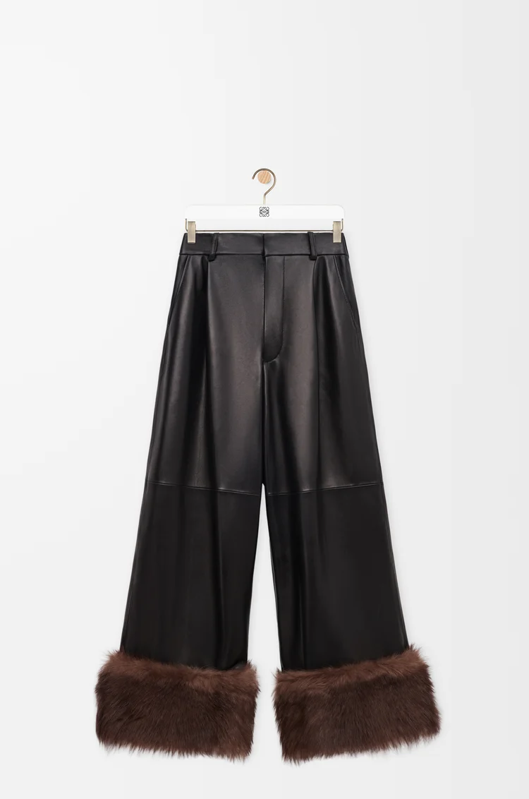 LOEWE 纳帕羊皮革翻边长裤 黑色