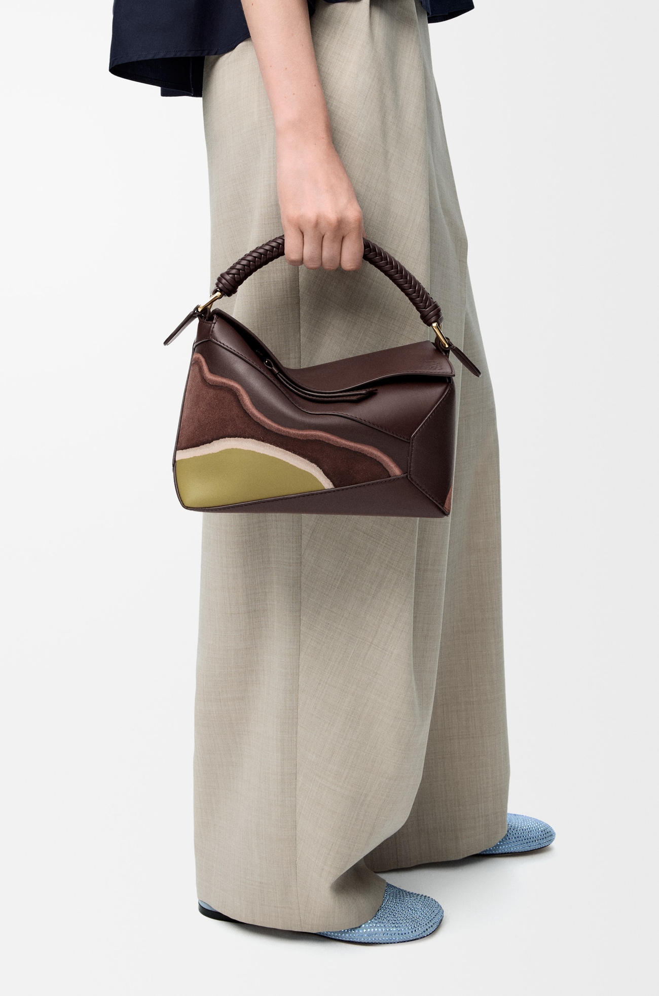LOEWE Small Puzzle Edge Landscape bag in nappa calfskin Chocolate/Light Moss