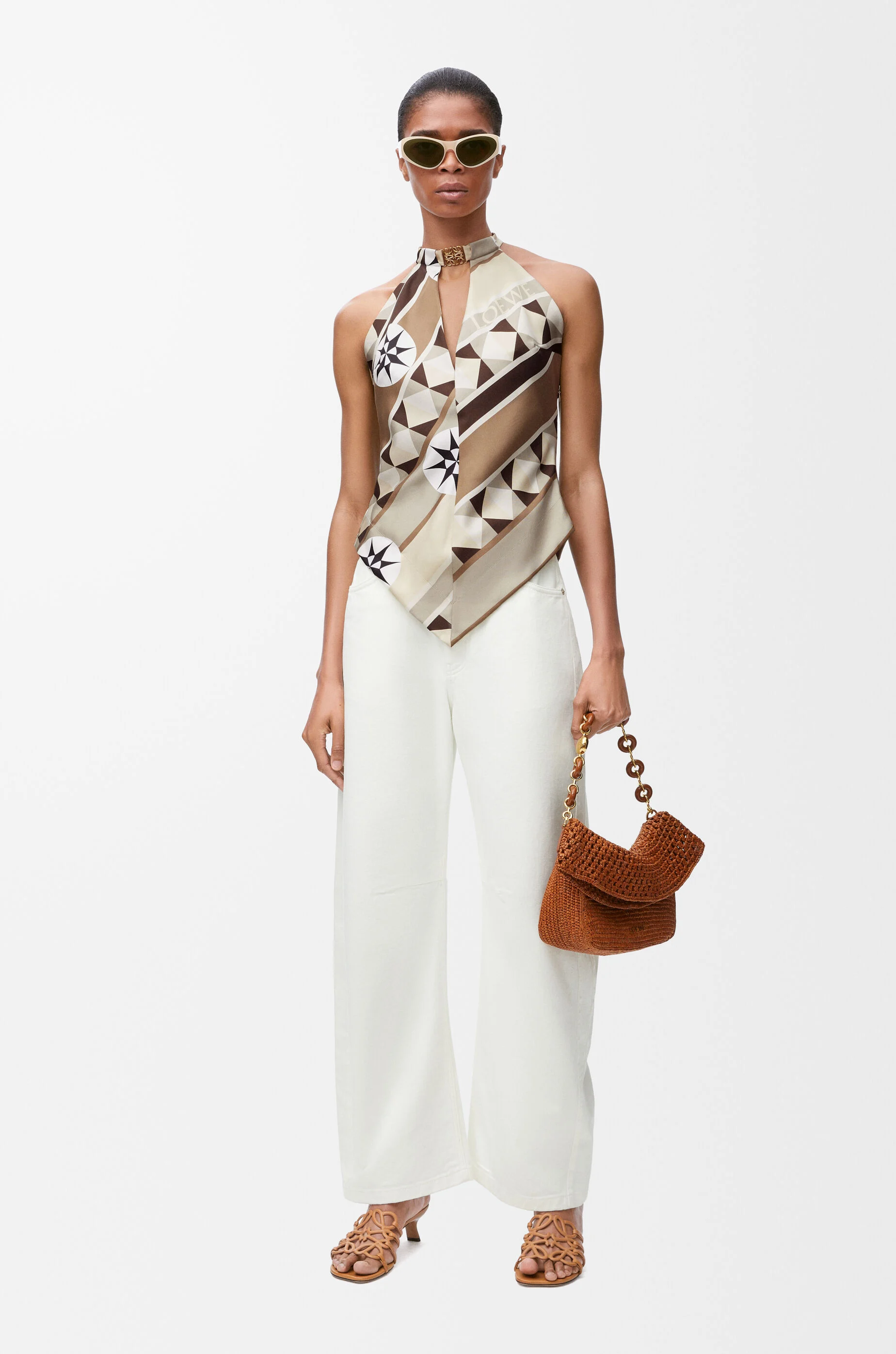 【LOEWE】S616Y07X49 アナグラム刺繍 KNOT top Halterneck top in silk Multicolor - LOEWE