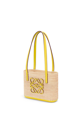LOEWE Mini Square Basket bag in raffia and calfskin Natural/Lemon