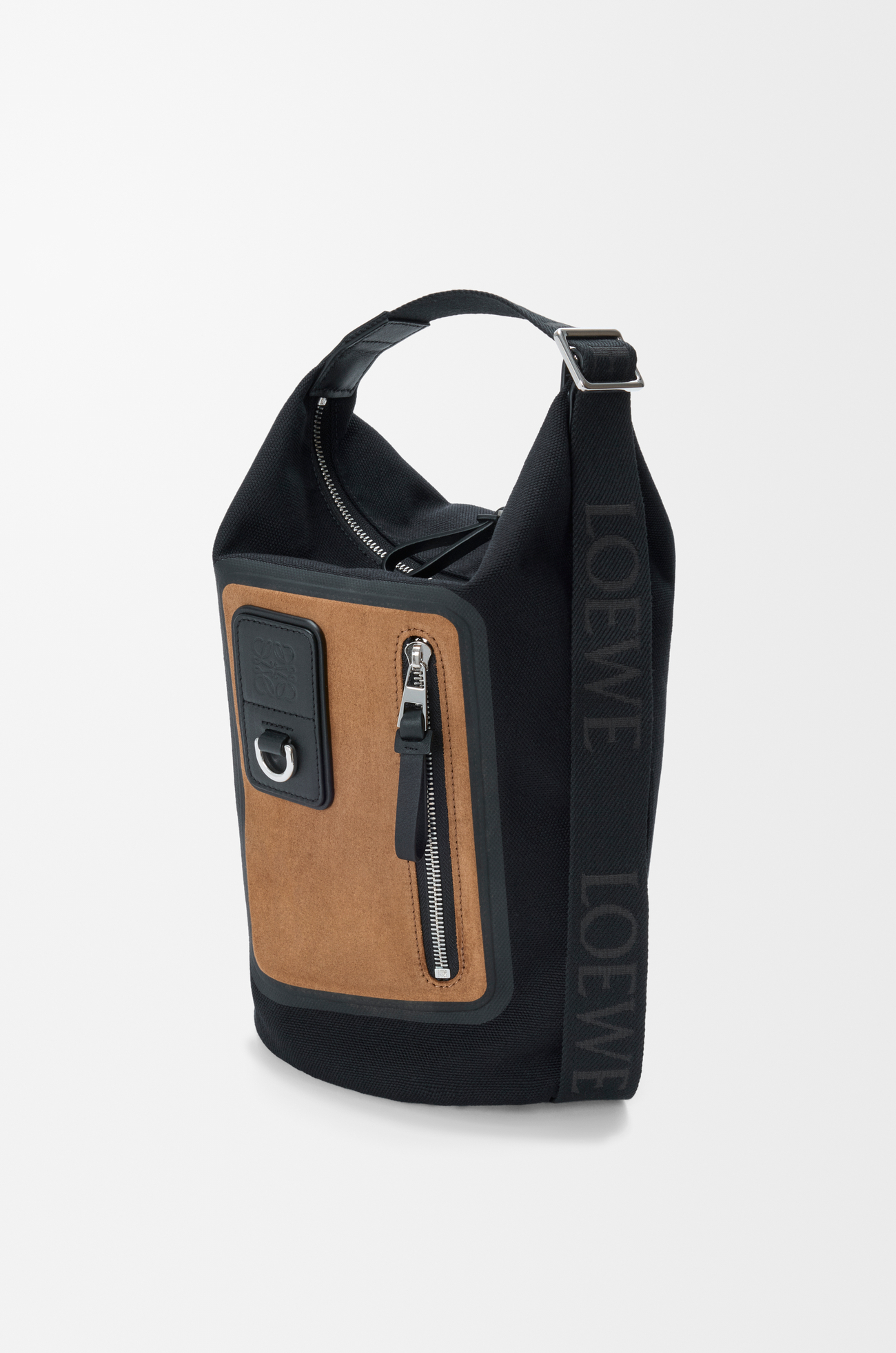 LOEWE Small Flex Loop bucket in canvas and suede Black/Dark Gold