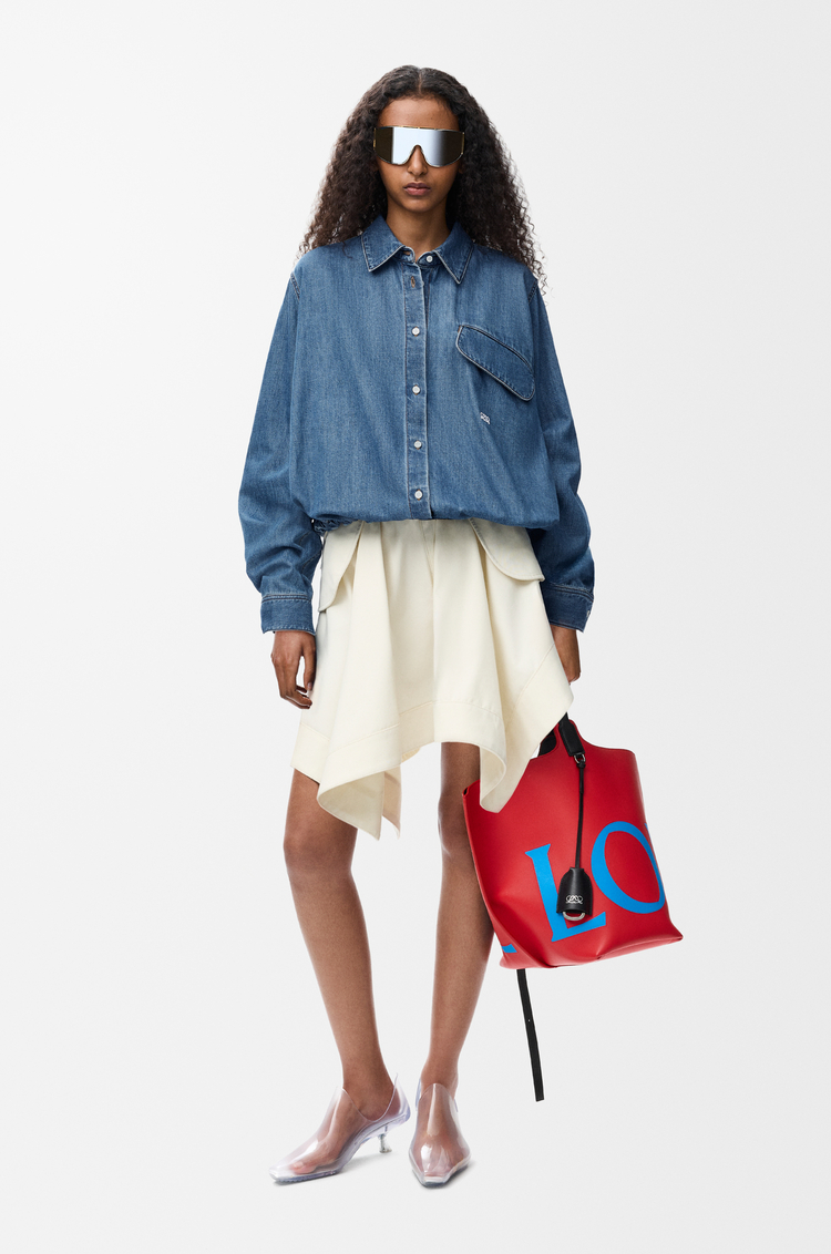 LOEWE Belted shirt in denim Light Blue