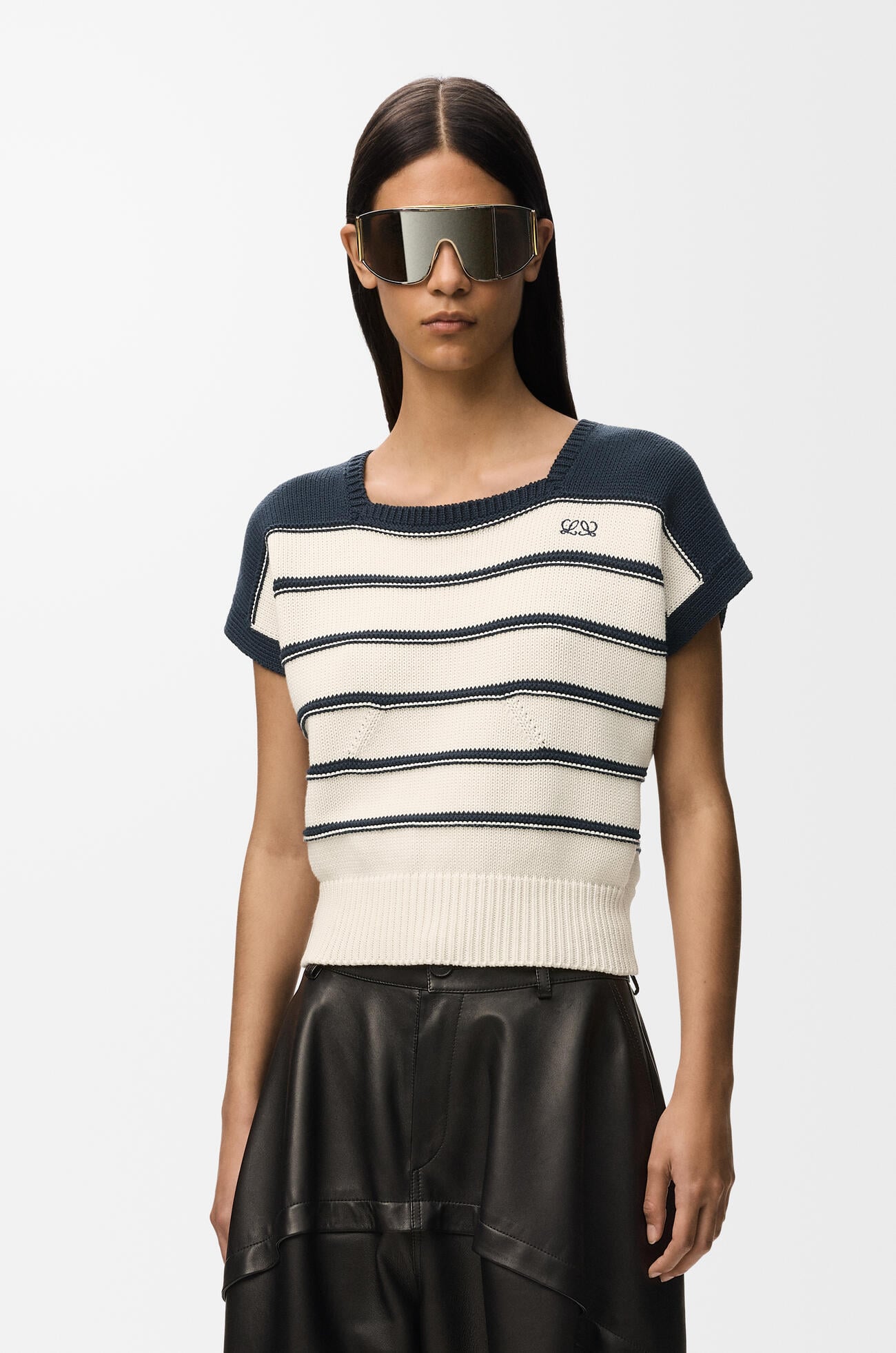 LOEWE Jersey sin mangas en algodón y lana Blanco/Azul Marino