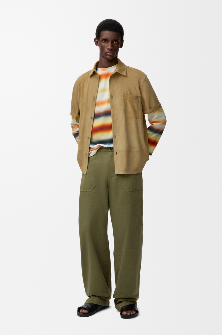 LOEWE 麂皮山羊皮短袖襯衫 米色