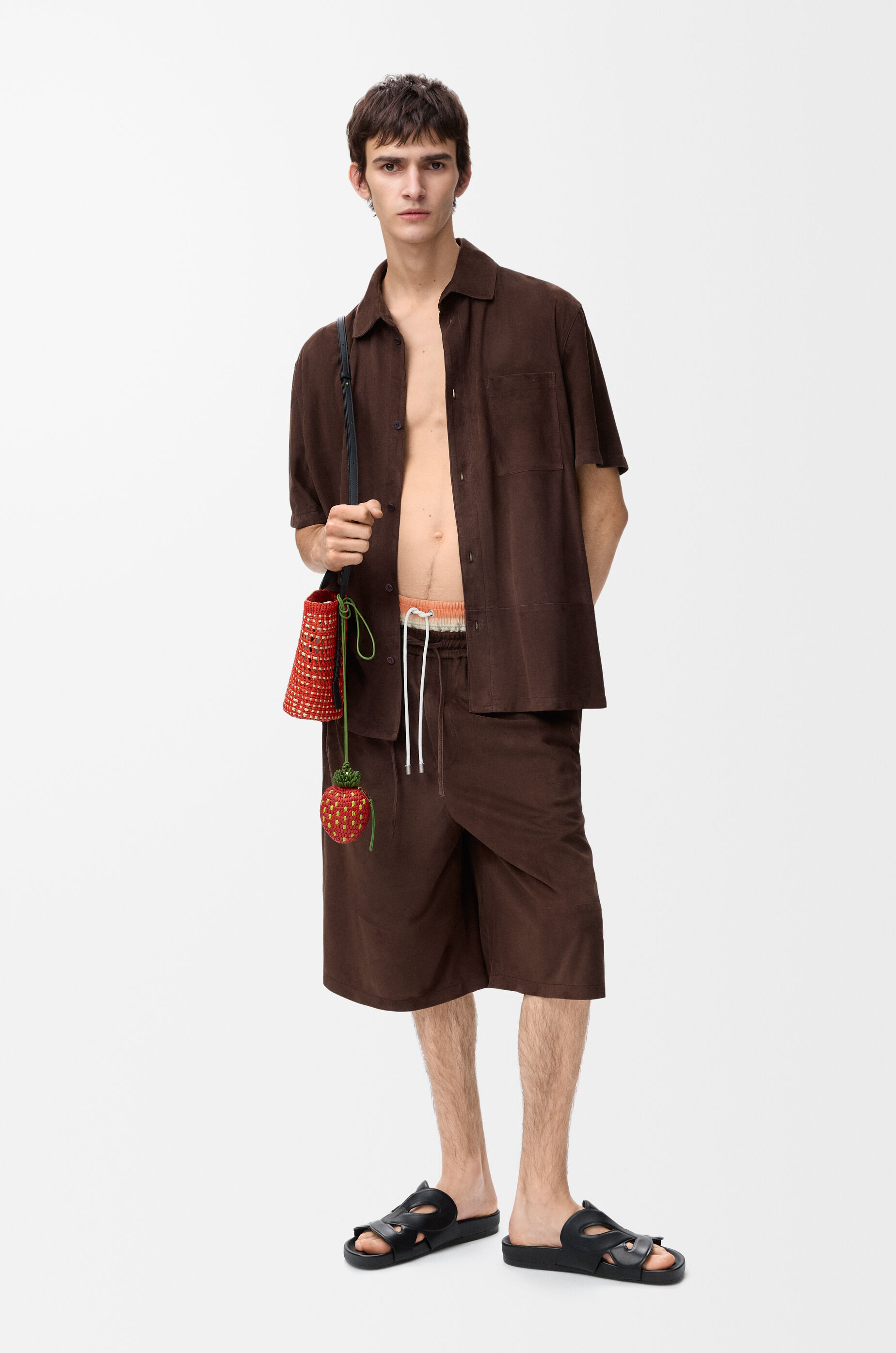 Drawstring shorts in suede goatskin Brown - LOEWE USA Official Website