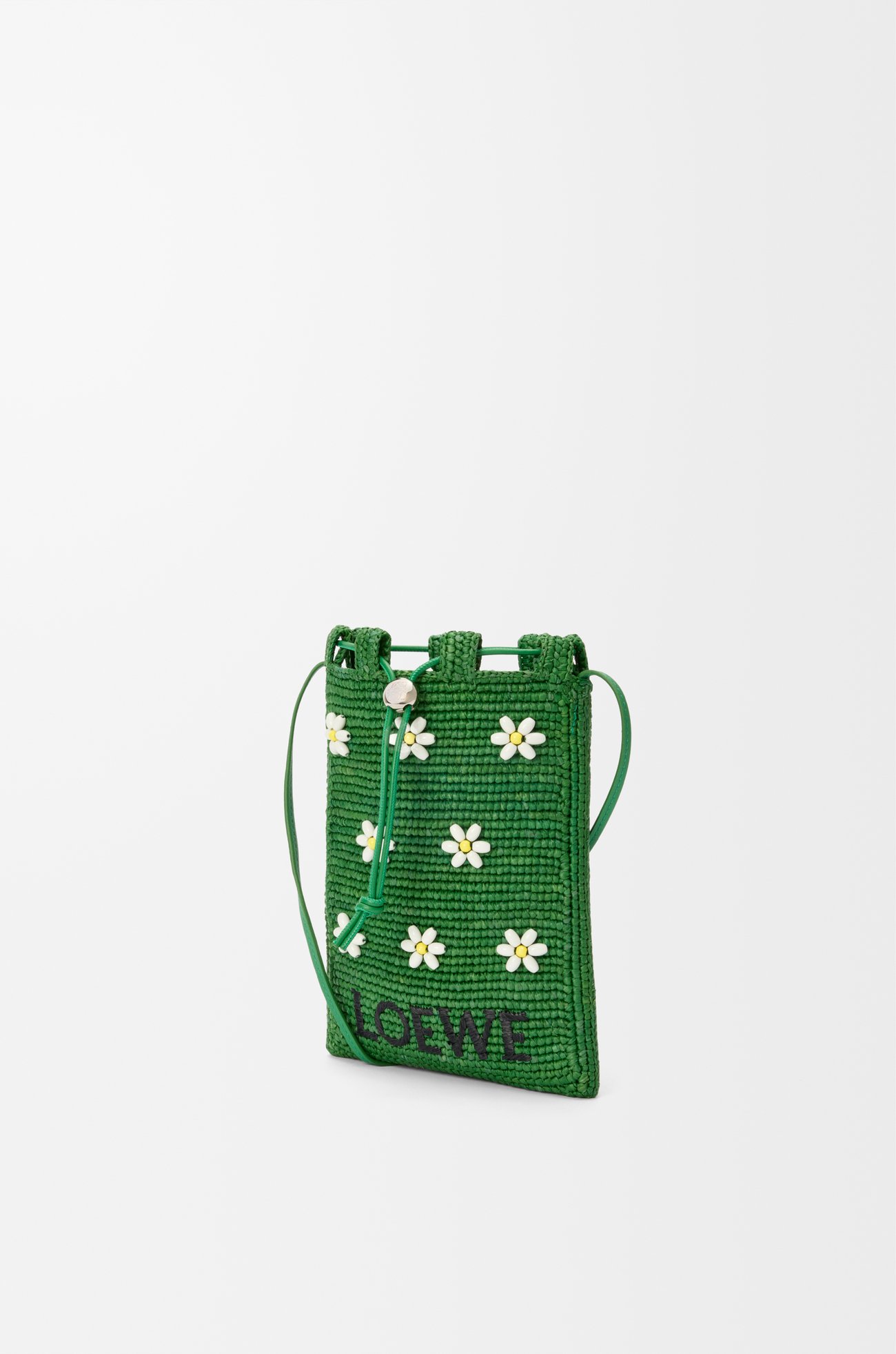 LOEWE Drawstring pocket in raffia Tropical Green/White