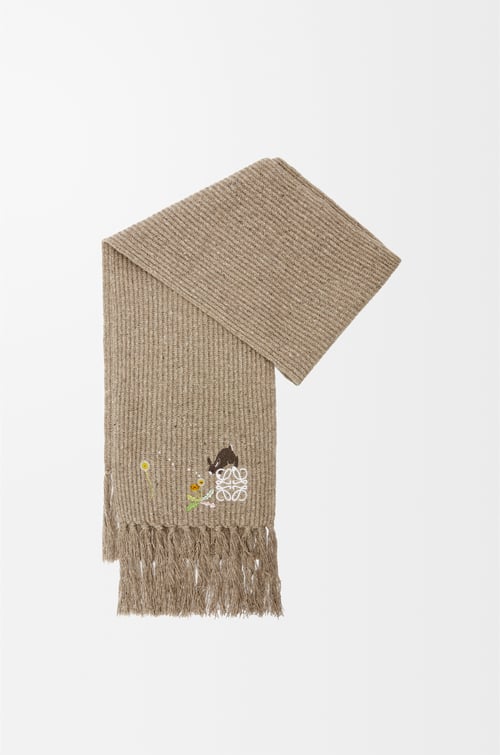 LOEWE Bufanda Bunny en lana Gris Claro