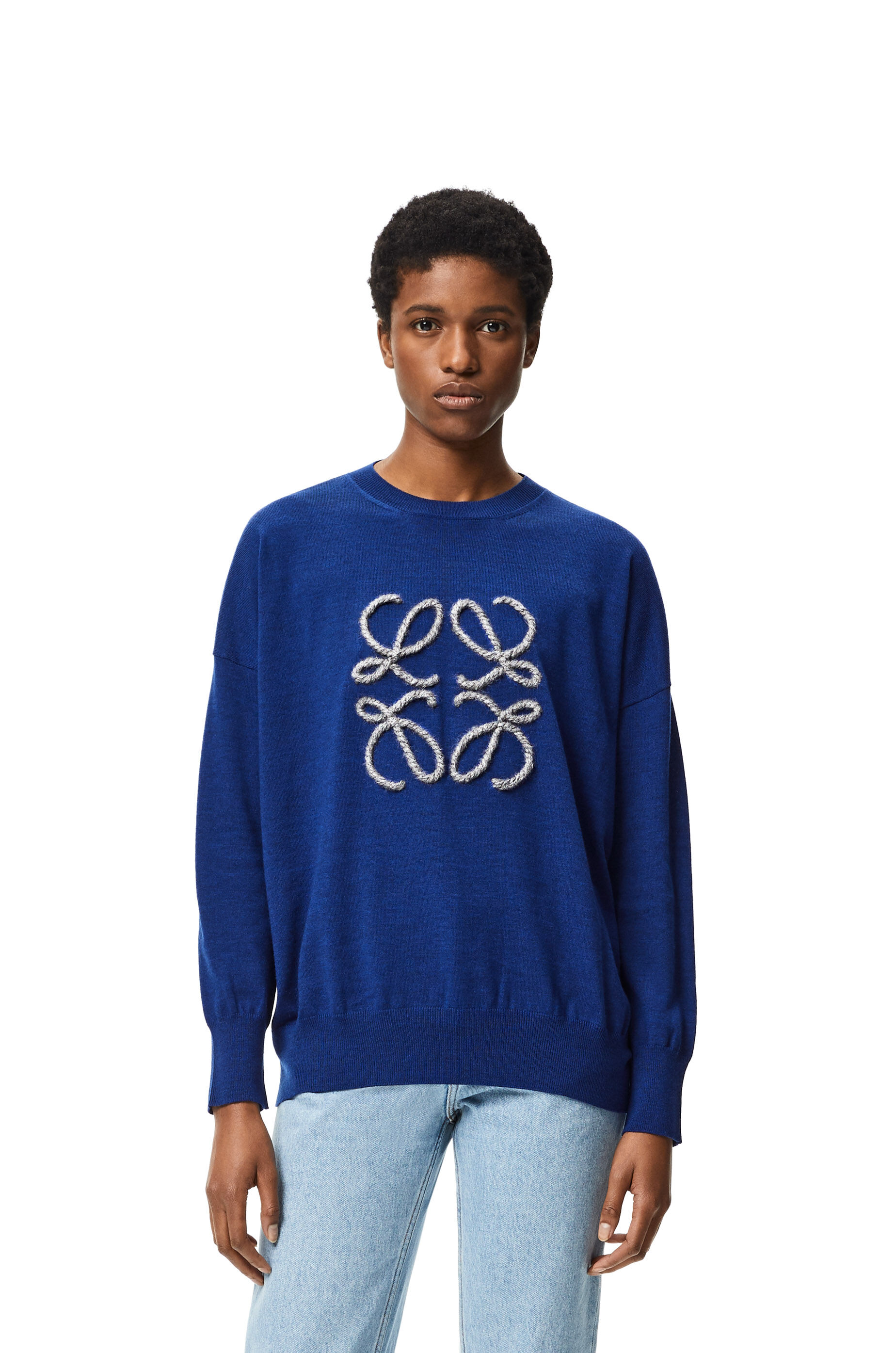 Anagram embroidered sweater in wool Navy/Indigo Dye LOEWE