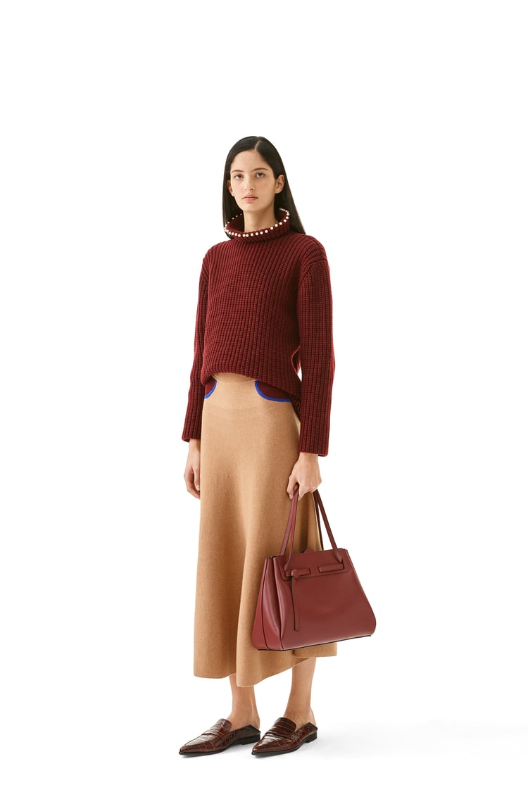 LOEWE TROMPE LOEIL KNIT SKIRT Camel/Burgundy