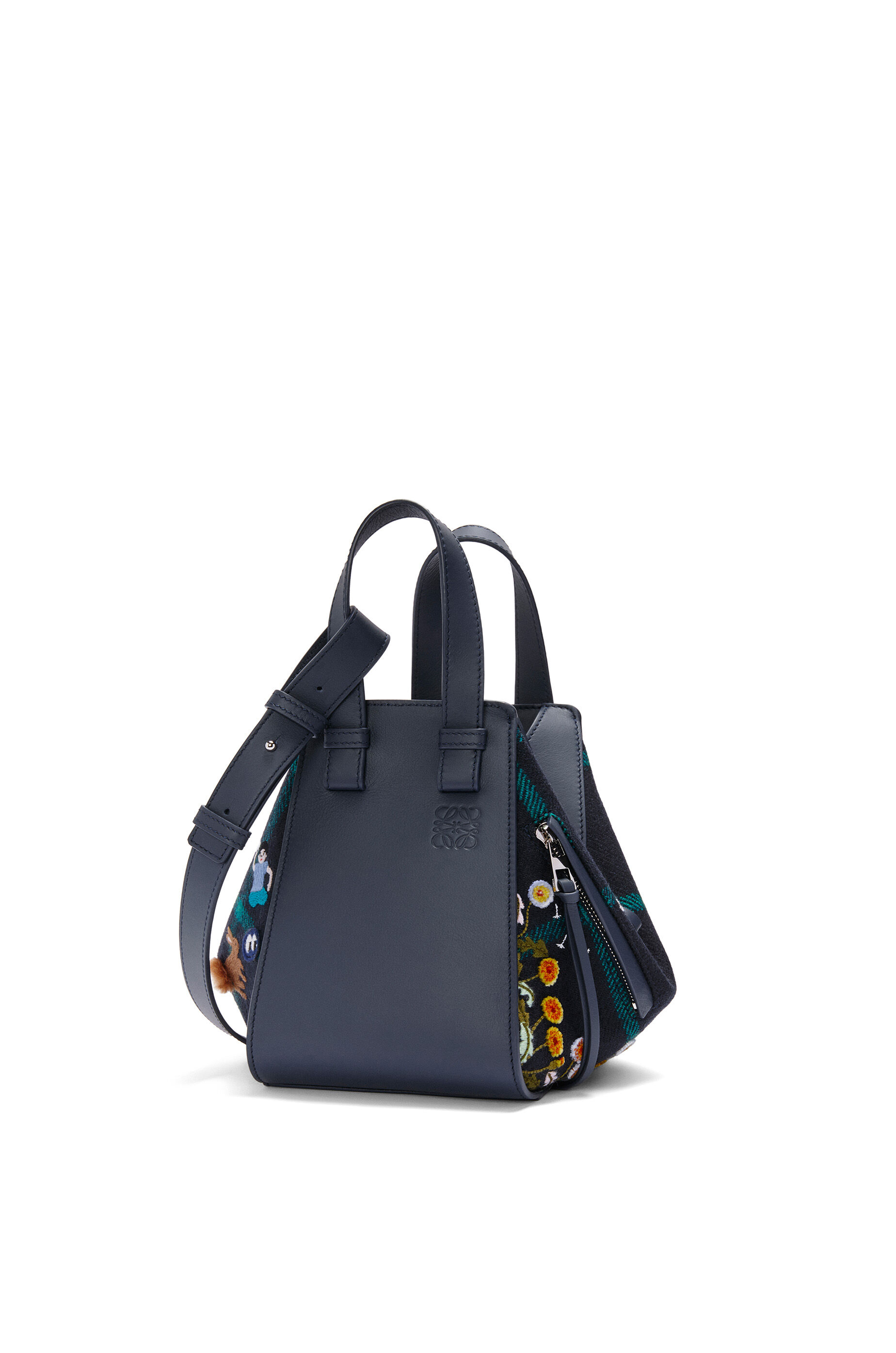 Bunny compact Hammock bag in calfskin and wool Deep Navy LOEWE