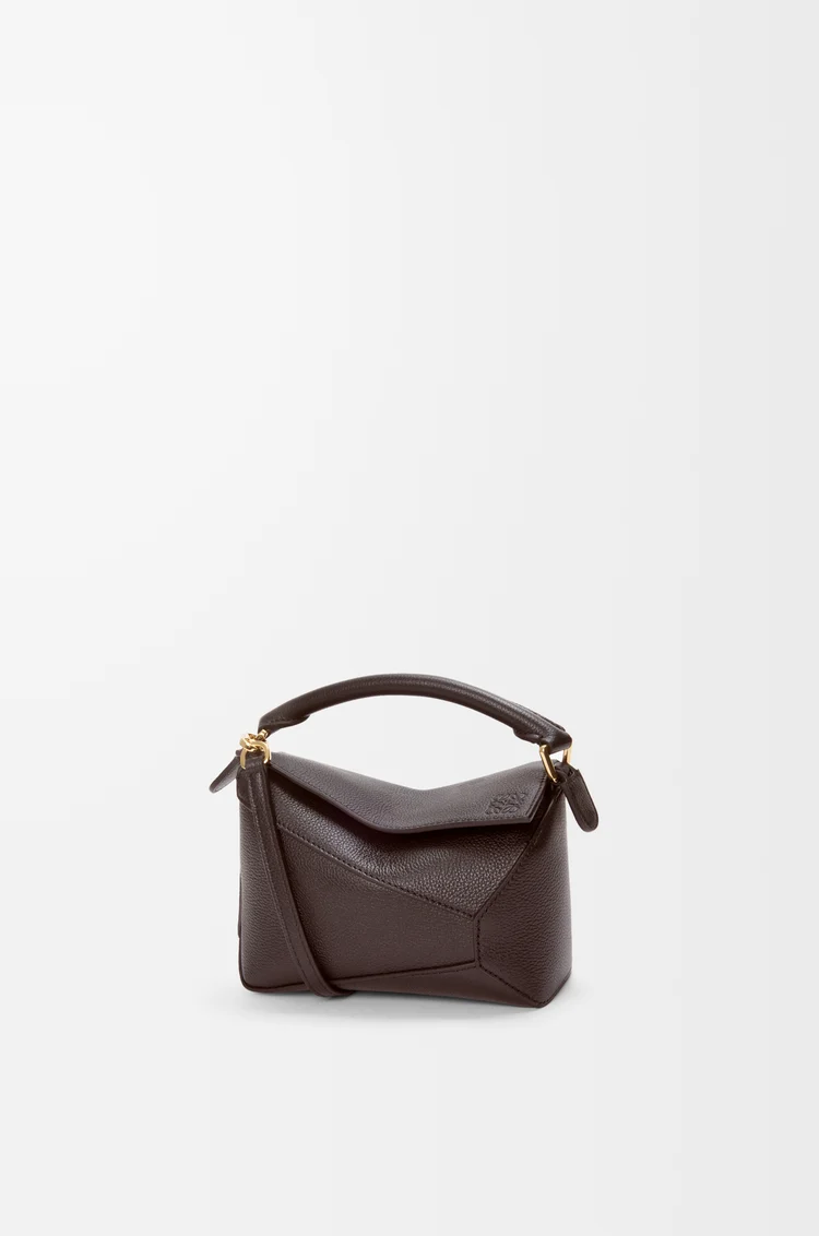 LOEWE Mini Puzzle Edge bag in soft grained calfskin Dark Chestnut