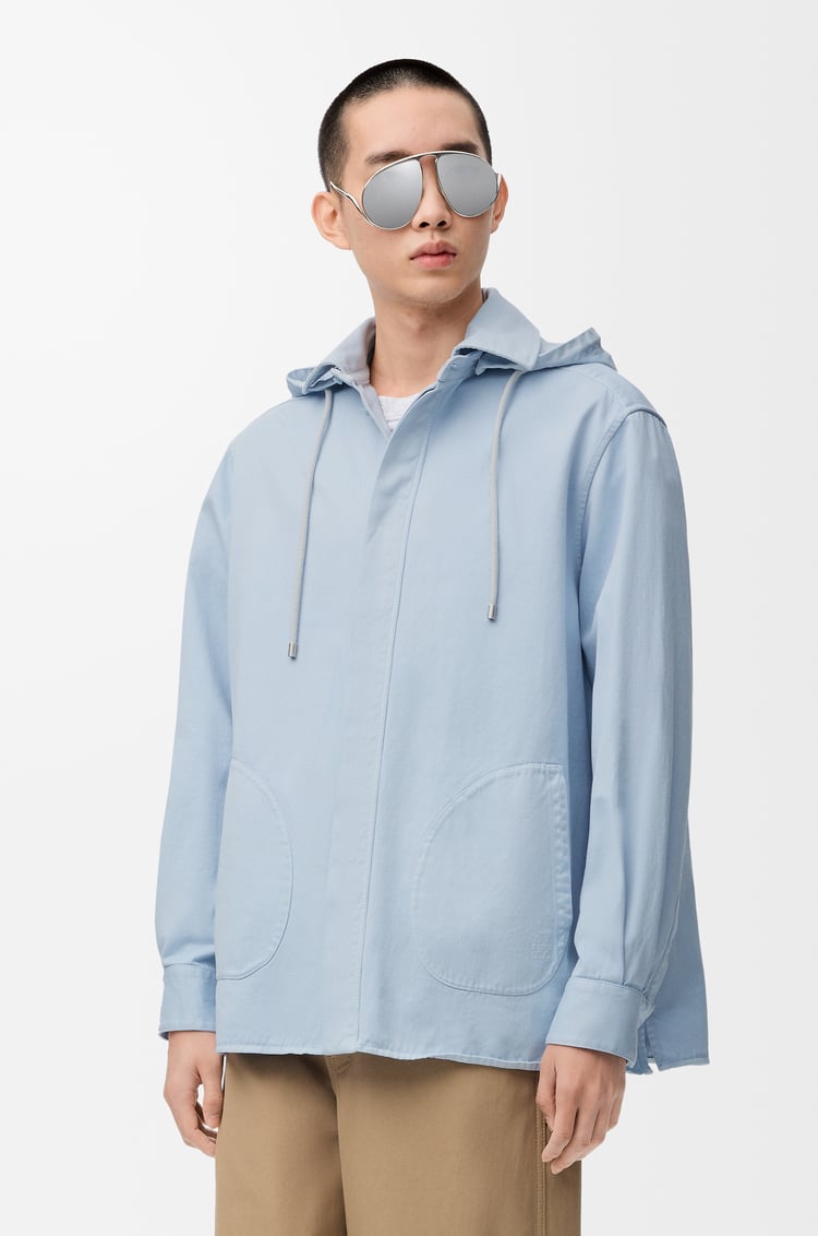 LOEWE Hooded overshirt in cotton Light Blue