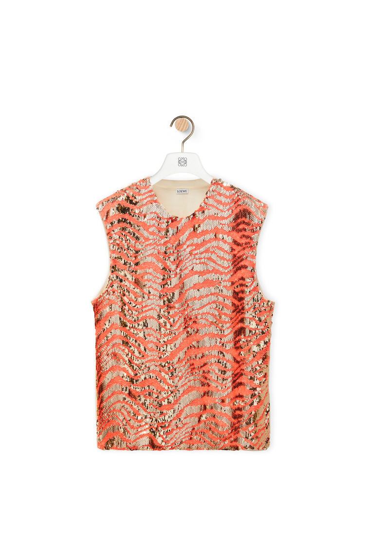 LOEWE Top sin mangas de algodón con lentejuelas bordadas Coral pdp_rd