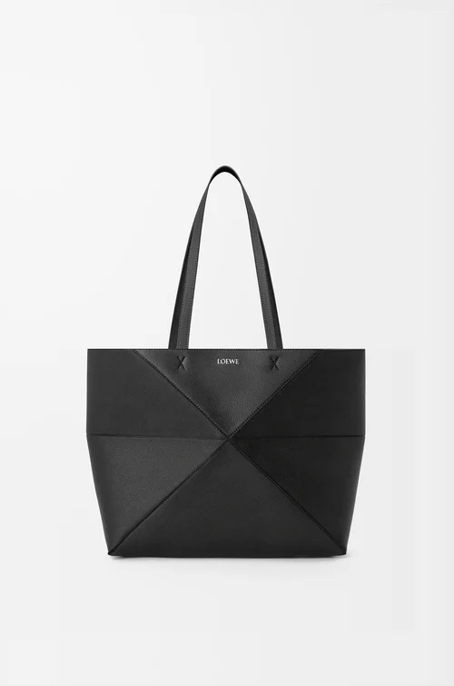 LOEWE Medium horizontal Puzzle Fold tote in soft grained calfskin Black