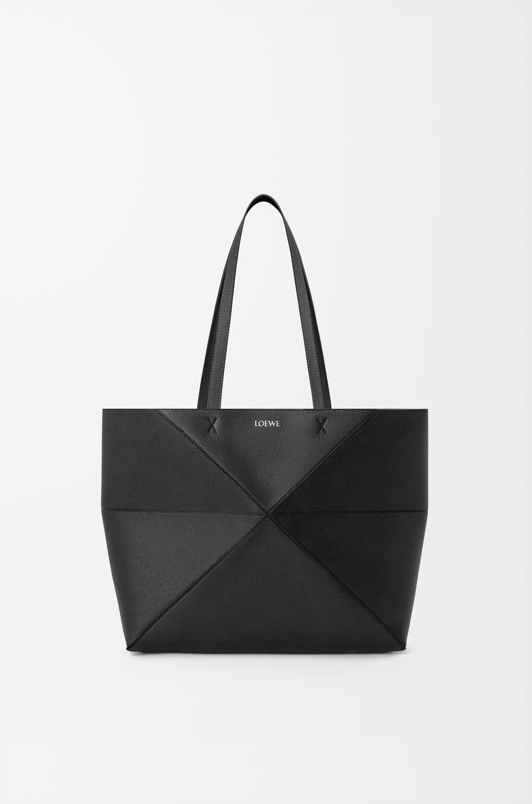 LOEWE Medium horizontal Puzzle Fold tote in soft grained calfskin Black
