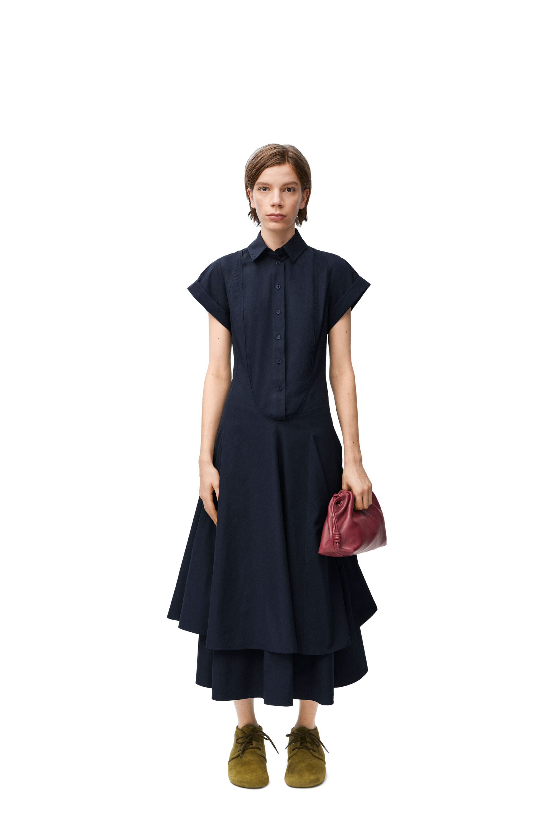 Double layer dress in cotton Dark Blue LOEWE