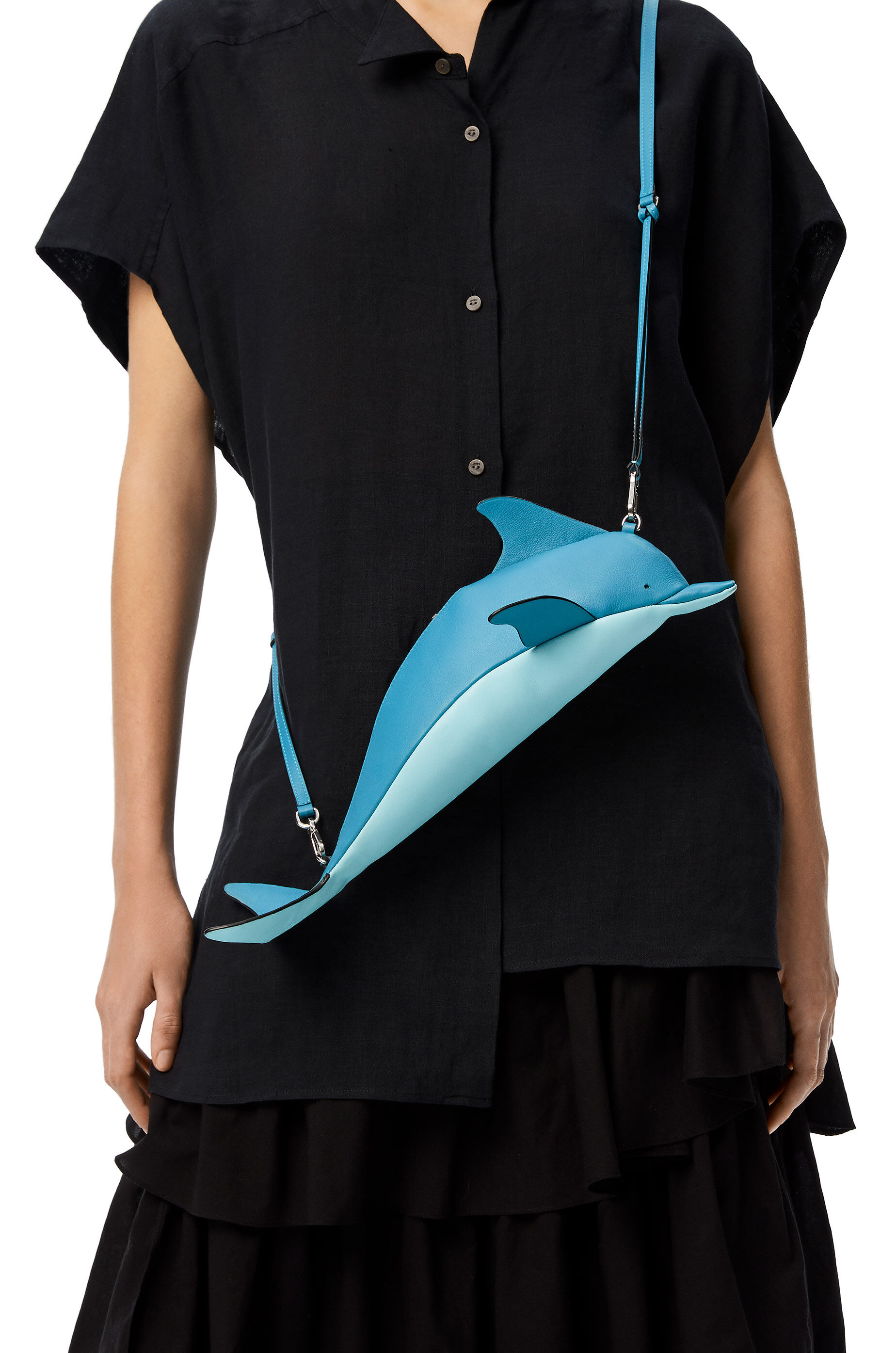 Mini Dolphin bag in classic calfskin Dark Peacock Blue/Aqua LOEWE