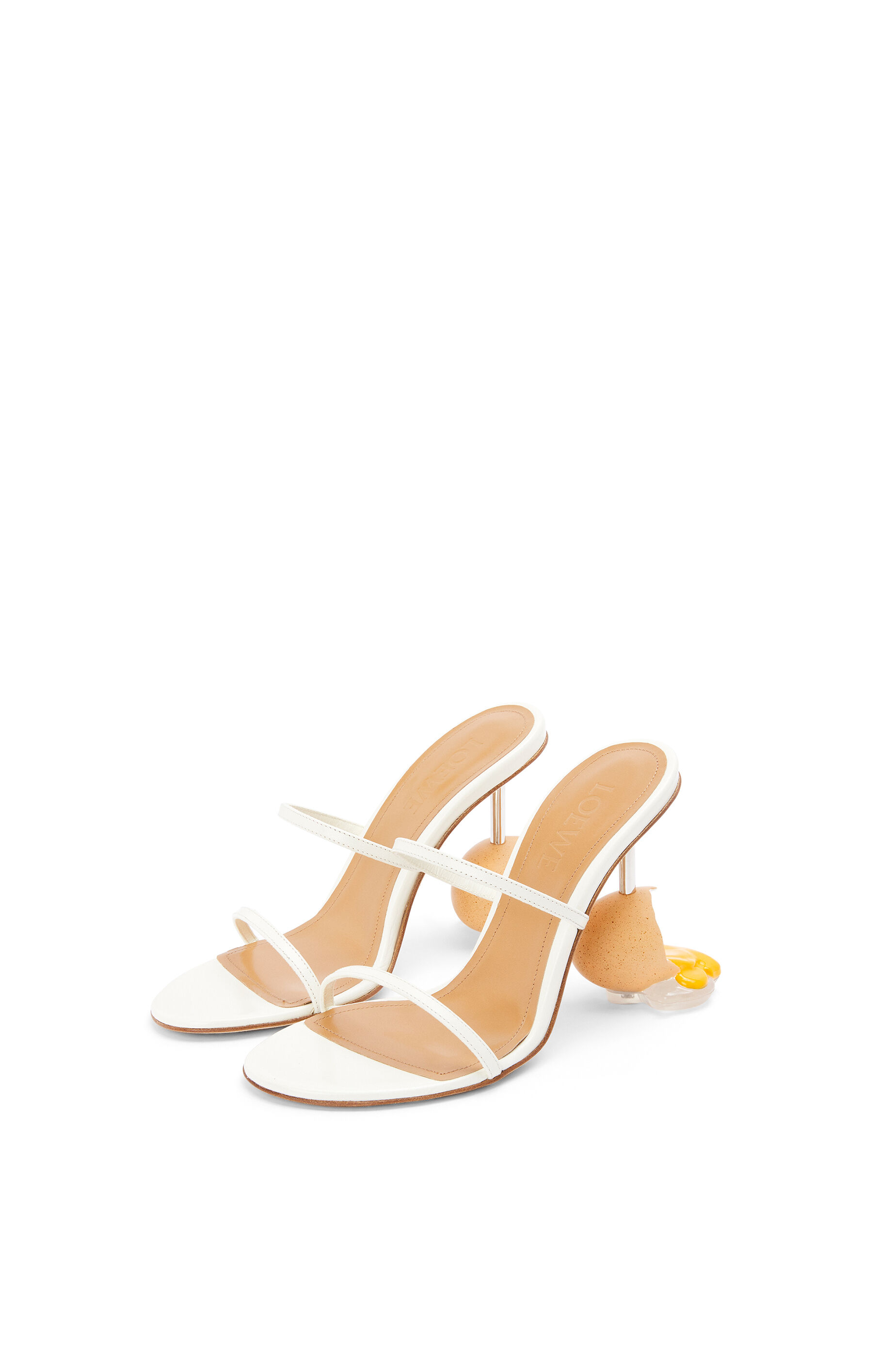 Sandalia con tacón de huevo roto en piel Blanco/Natural - LOEWE