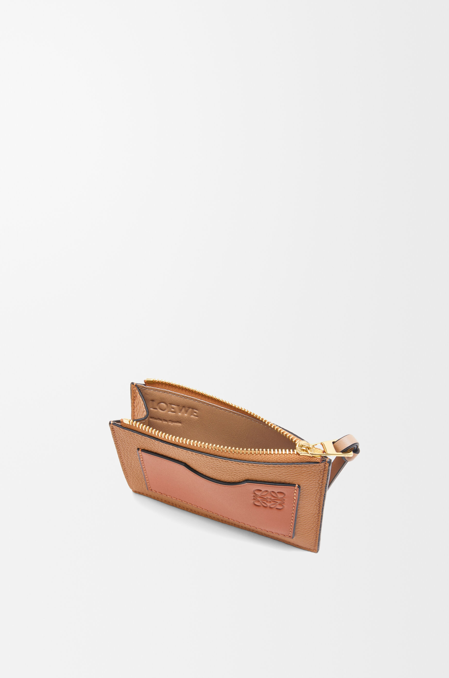 Large square coin cardholder in soft grained calfskin Beige