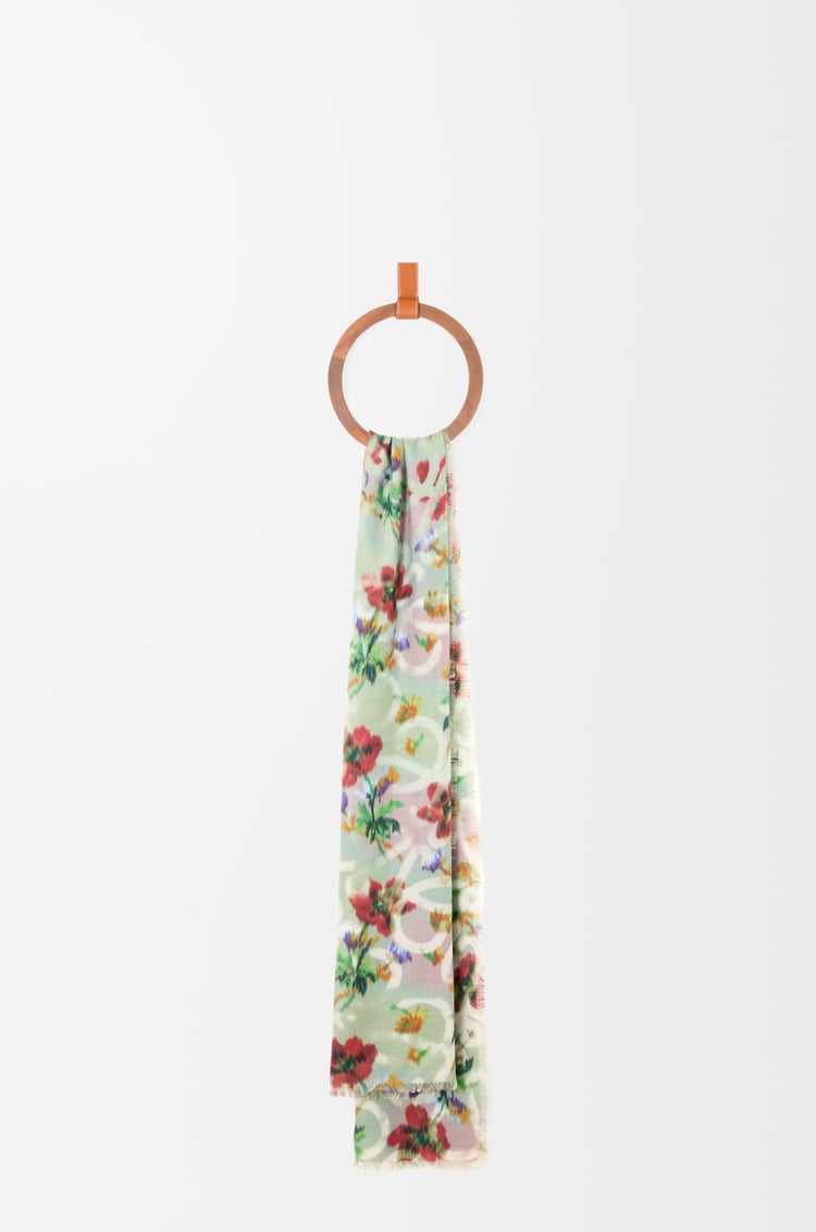 LOEWE Scarf in cashmere and silk Sage/Multicolor