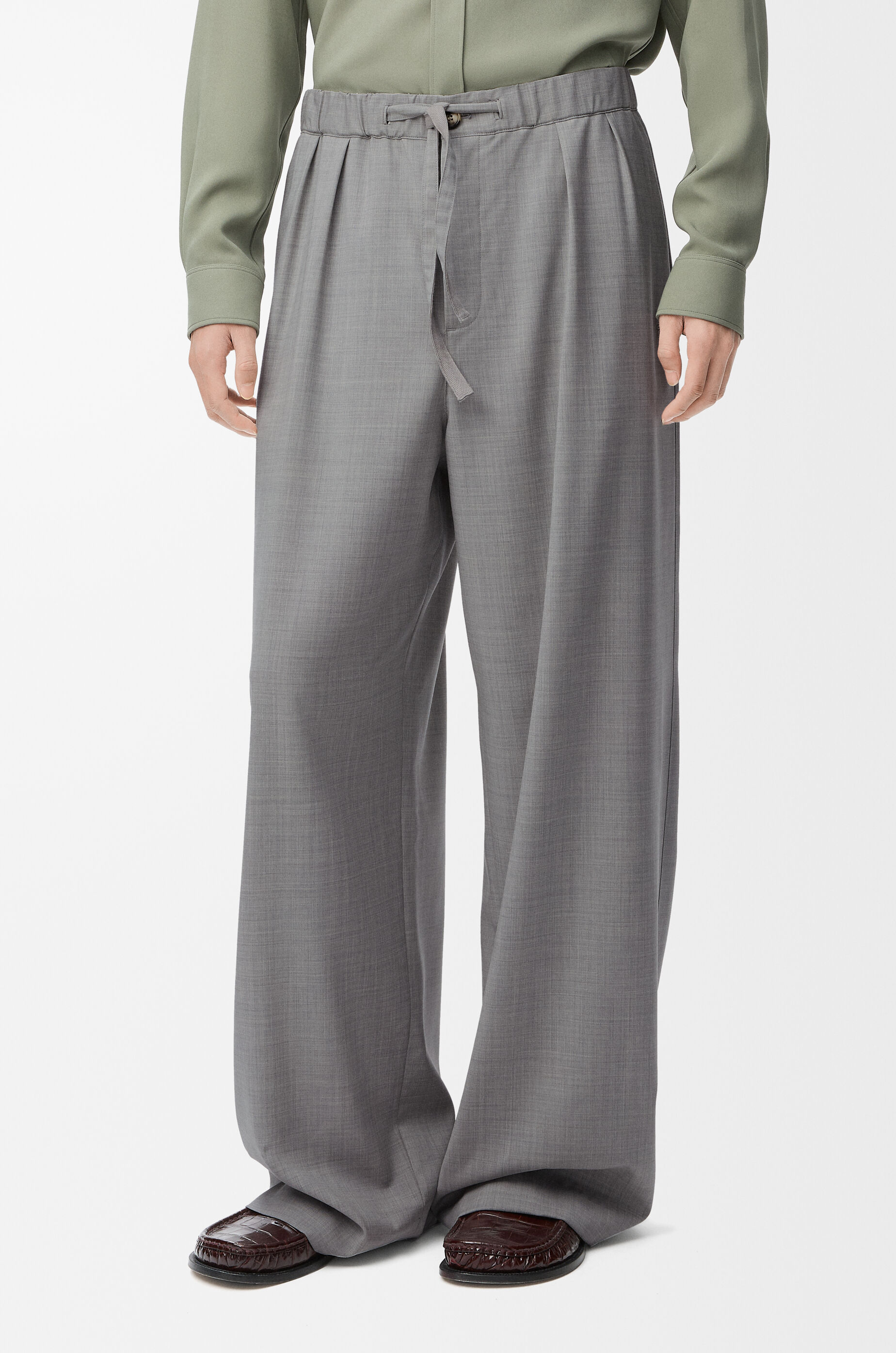 Wool cropped wide-leg pants in grey - Loewe | Mytheresa