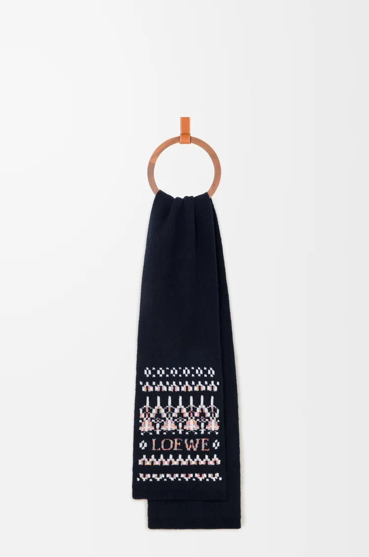LOEWE 羊毛混纺围巾 海军蓝/多色