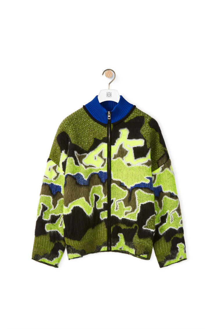LOEWE Multicolor camouflage cardigan in mohair Blue/Yellow/Khaki Green pdp_rd