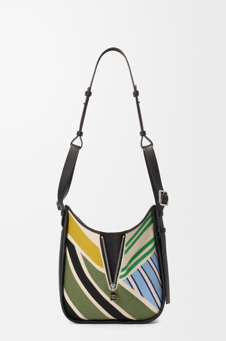LOEWE Sac Hammock Flip en toile brodée et cuir de veau Écru/Multicolore