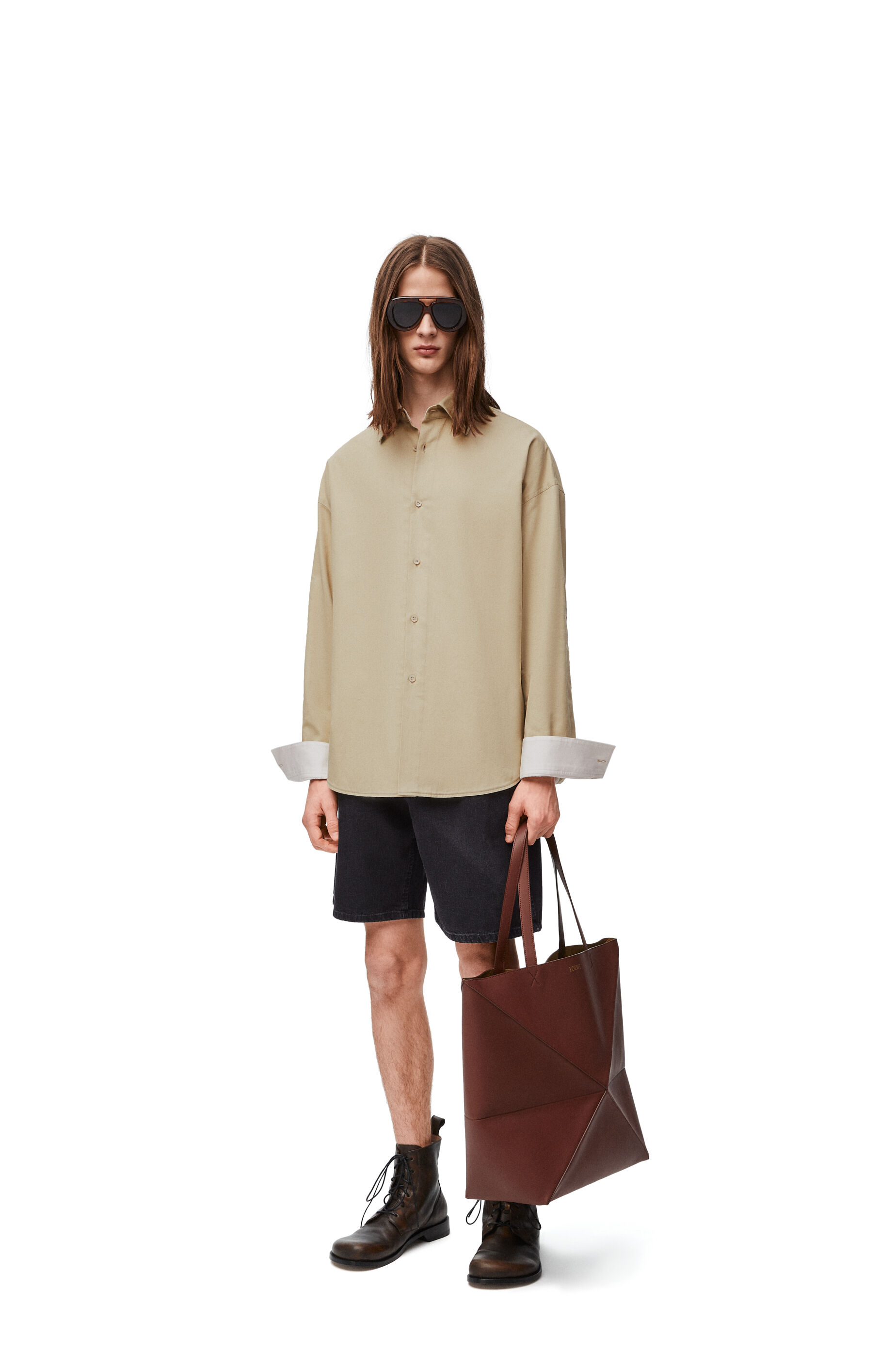 アナグラム オーバーシャツ（コットン） サンド/ホワイト - LOEWE