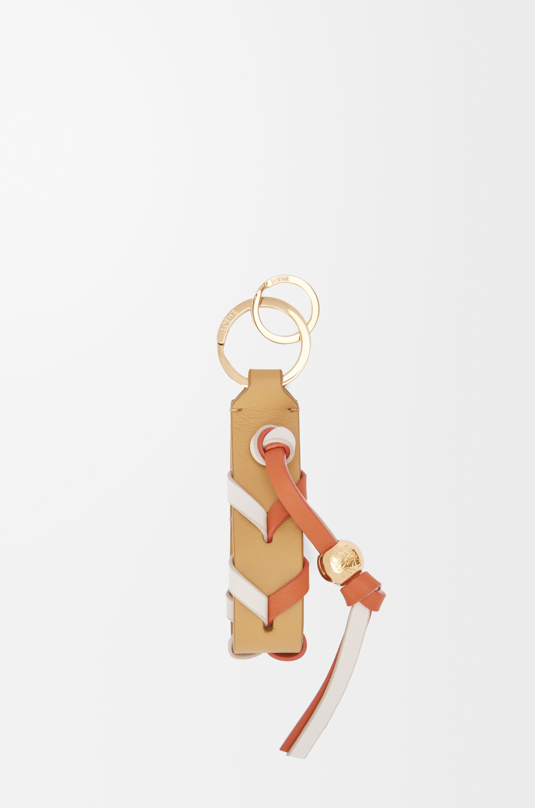 Braided keyring in classic calfskin Soft White/Maple Orange - LOEWE