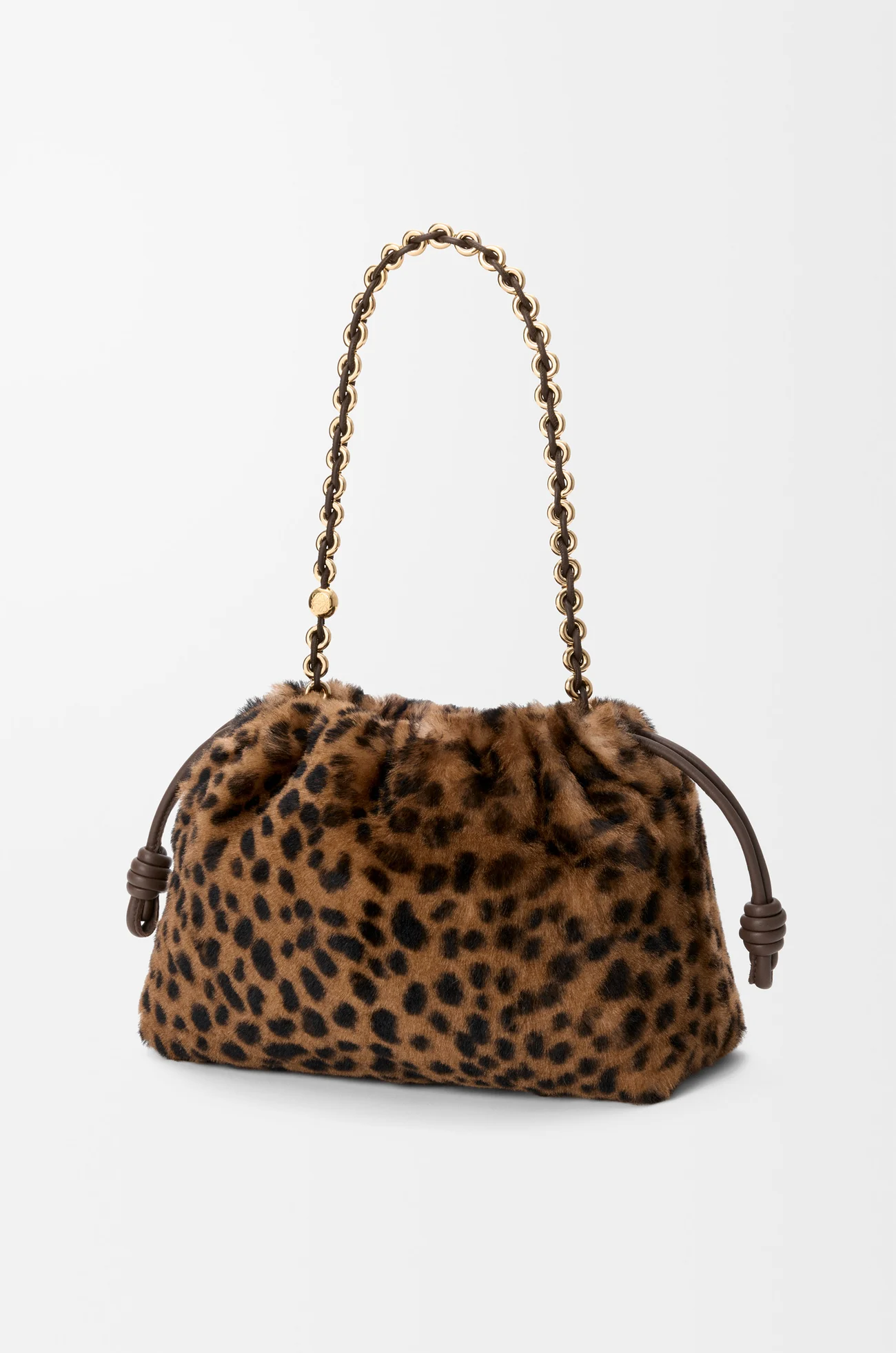 LOEWE Borsa Flamenco Purse media in shearling stampato Beige/Marrone