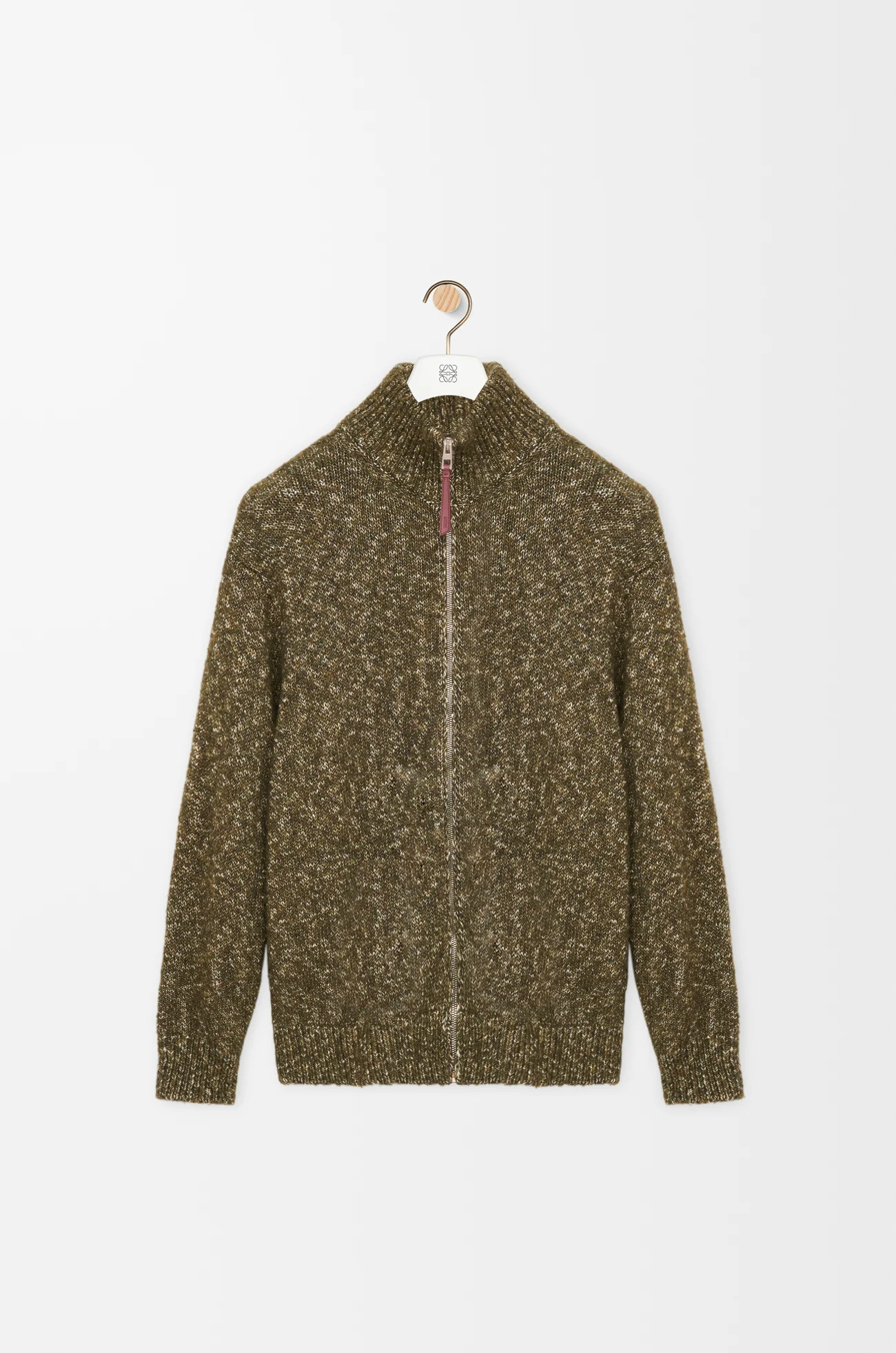 LOEWE Zip-up cardigan in cotton, linen and wool Khaki Green