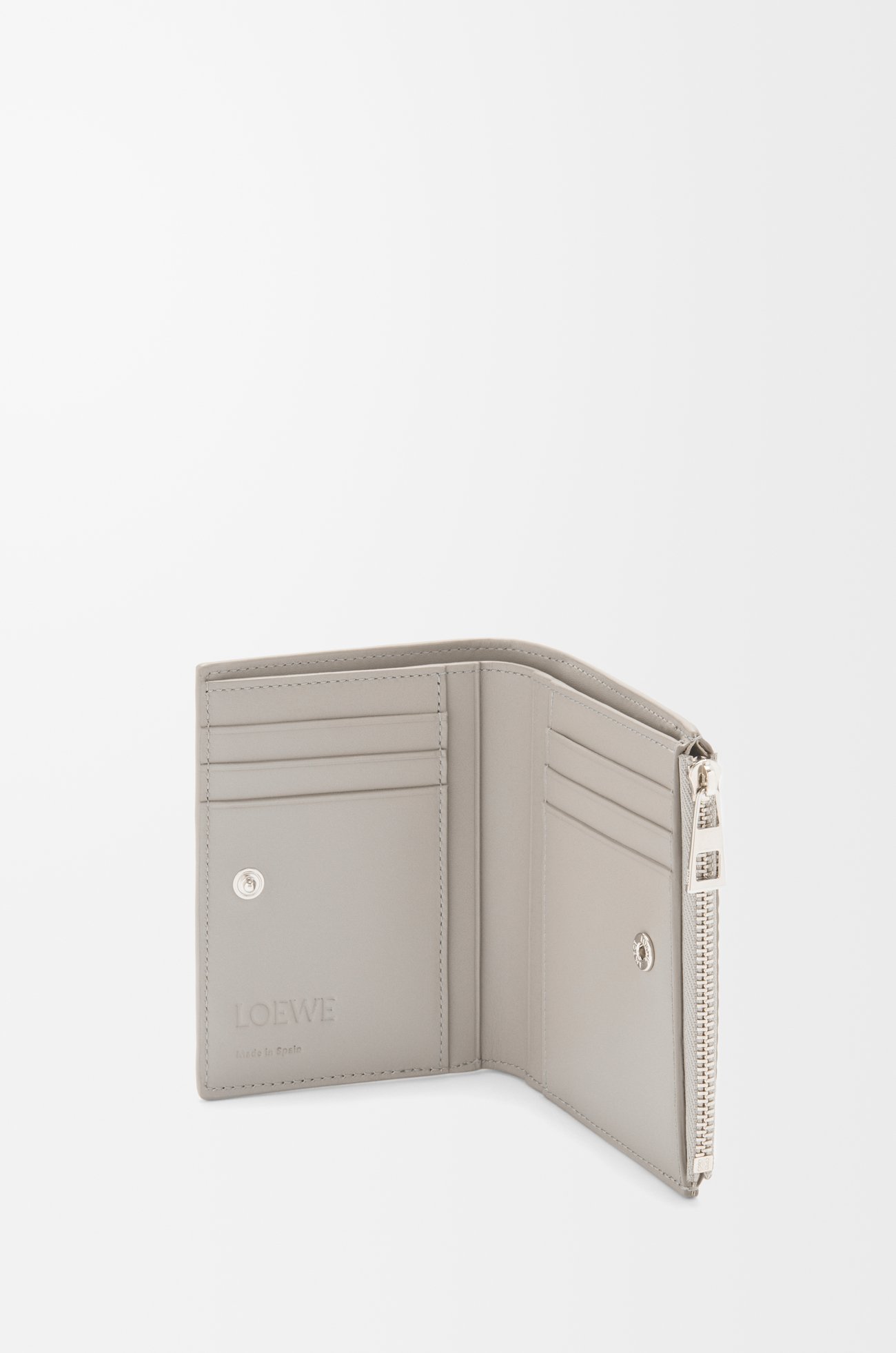 LOEWE Slim compact walllet in textured classic calfskin Shell Grey plp_rd
