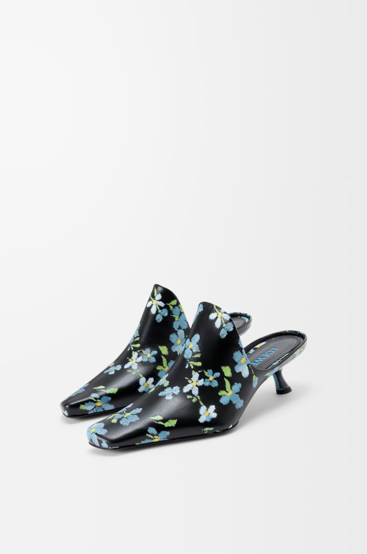 LOEWE Sabot Emily in pelle di agnello stampata Nero/Blu