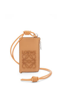 LOEWE Coin cardholder in diamond calfskin with a strap Warm Desert