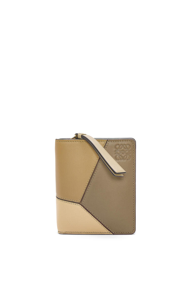 LOEWE Puzzle compact zip wallet in classic calfskin Clay Green/Butter