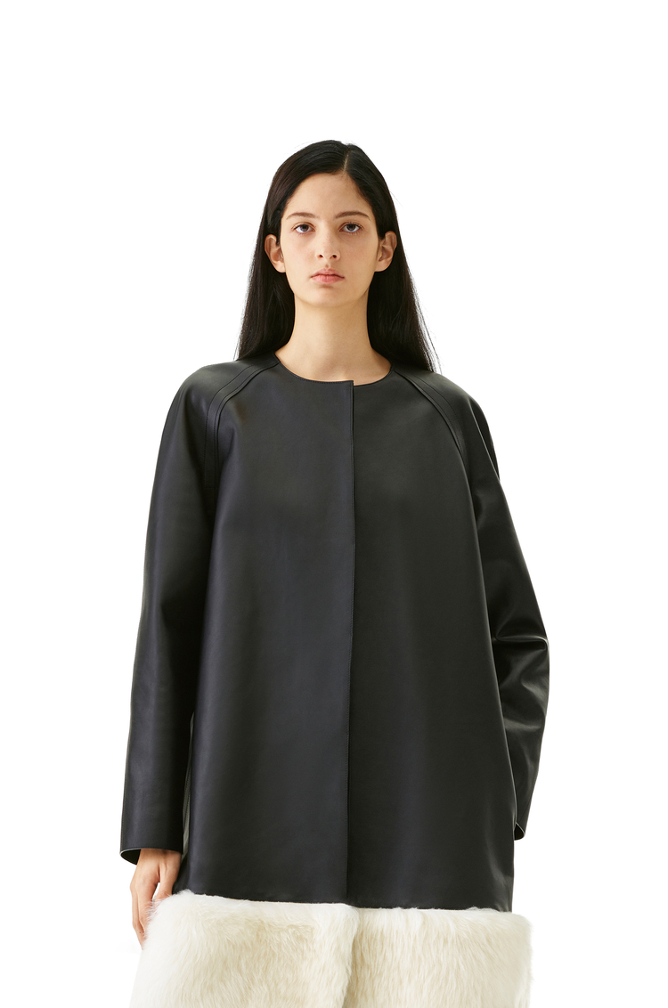 LOEWE SHEARLING TRIM COAT Black/White