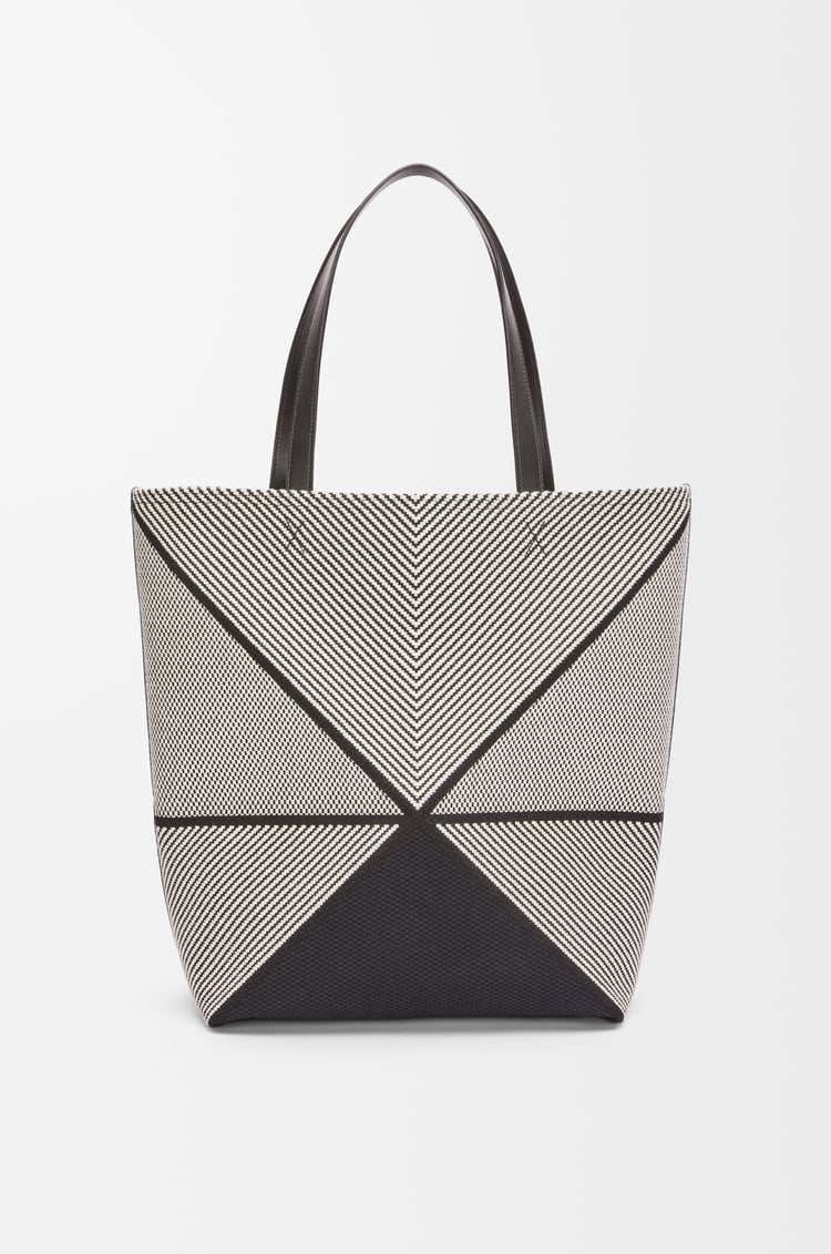 LOEWE Bolso Puzzle Fold tote XL en jacquard de lona y piel de ternera Natural/Negro