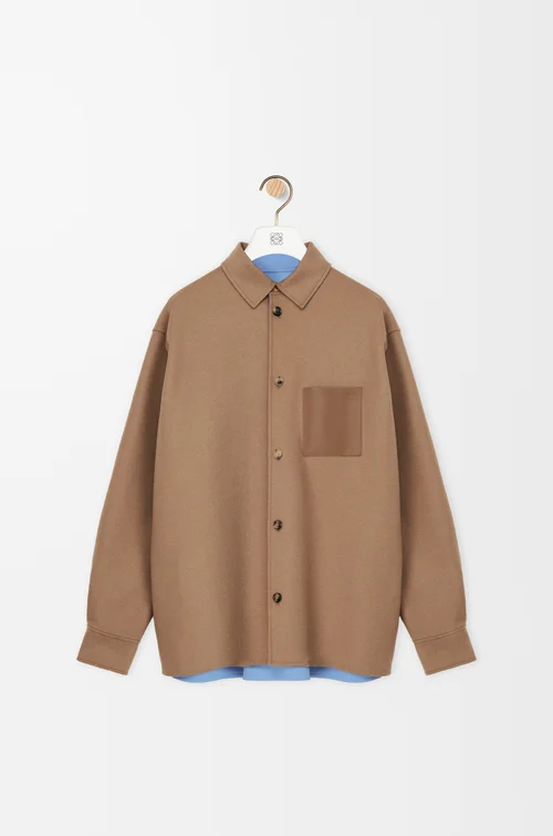 LOEWE Sobrecamisa en lana y cashmere Camel/Azul