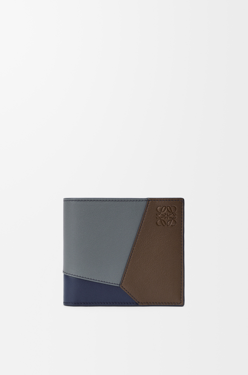 LOEWE 經典小牛皮 Puzzle 雙摺錢包 藍灰色/海軍藍