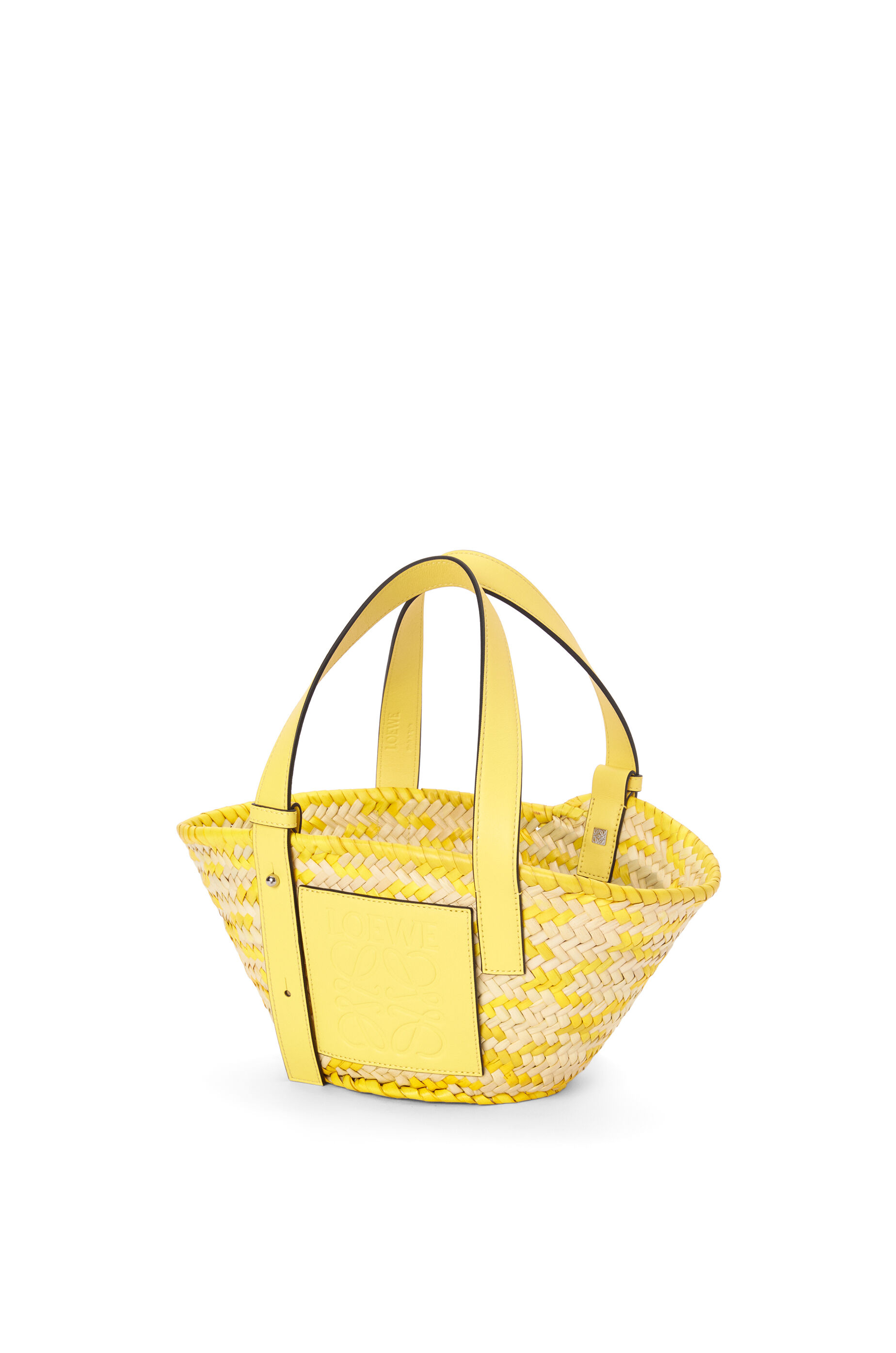 Bolso tipo cesta pequeña en hoja de palma y piel de ternera Natural/Limon -  LOEWE