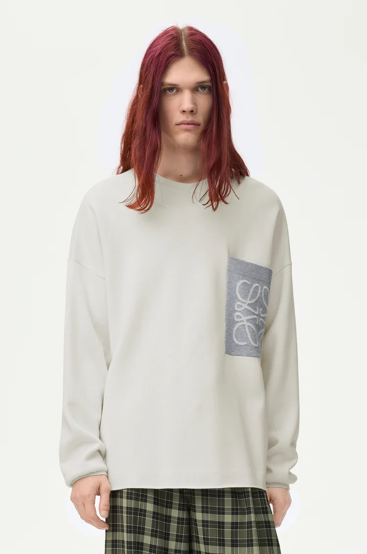 LOEWE Jersey Anagram con bolsillo en mezcla de algodón Beige/Gris