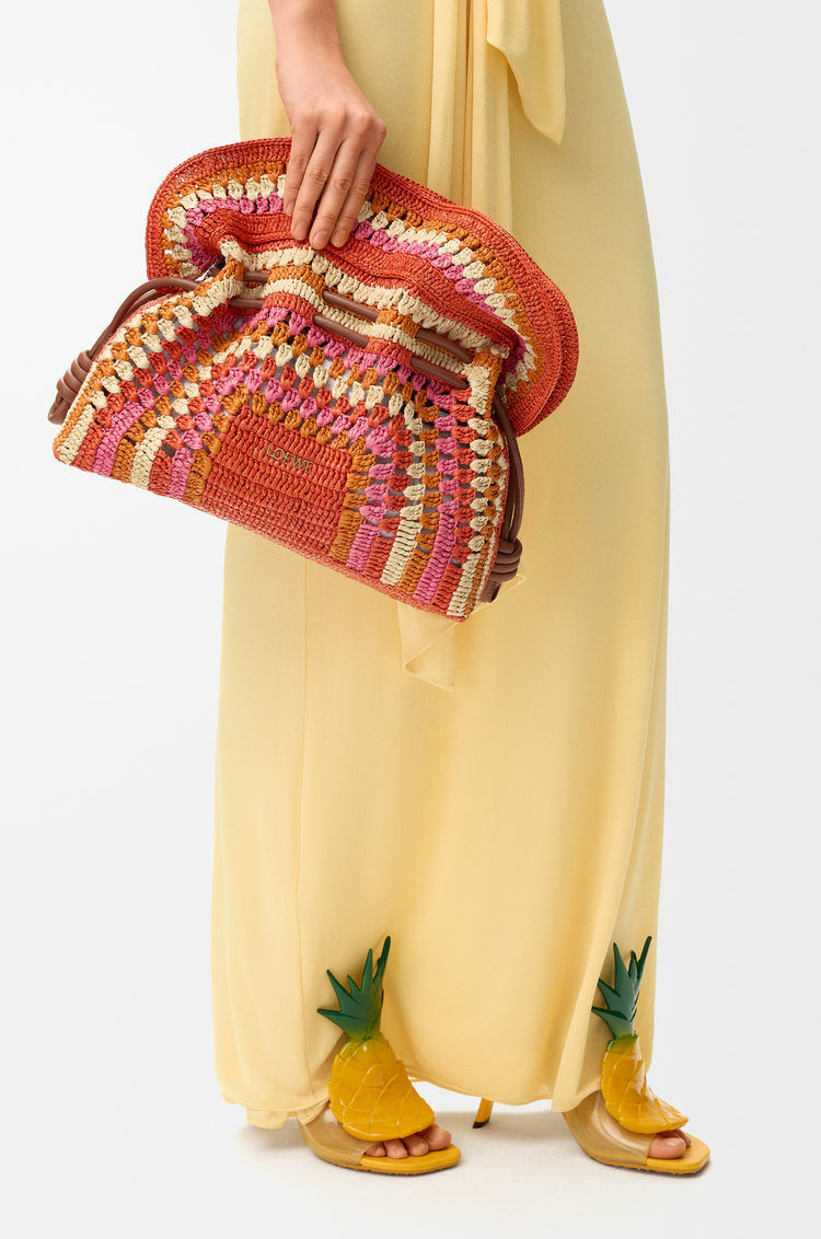 LOEWE フラメンコクラッチ ミディアム （ラフィア&カーフ） ブライトオレンジ/ピンク