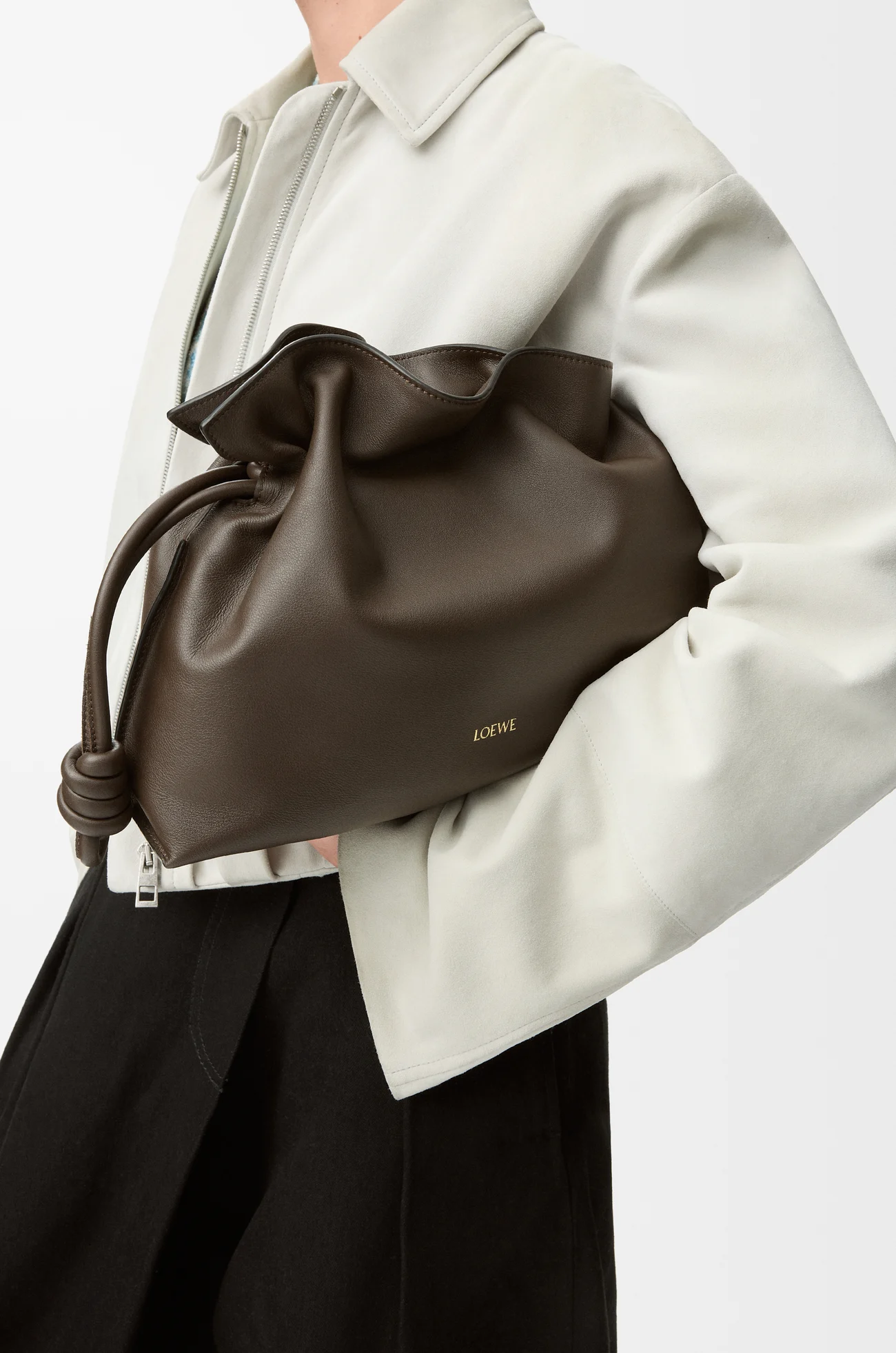 LOEWE Medium Flamenco clutch in nappa calfskin Chocolate