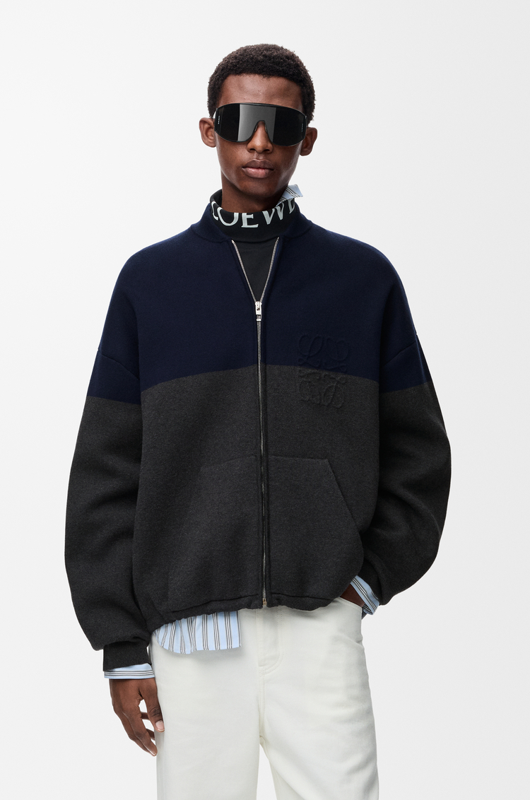 LOEWE ジップアップ カーディガン（コットンブレンド） ネイビーブルー/グレー