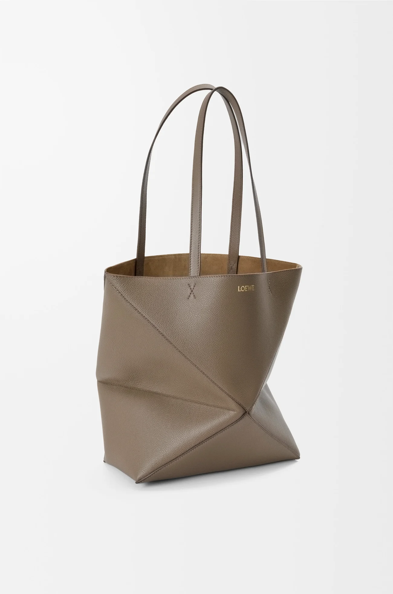 LOEWE Puzzle Fold tote moyen en cuir de veau grainé souple Taupe