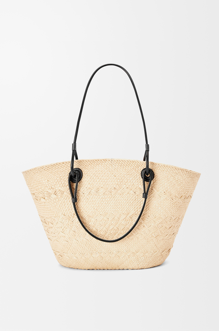 LOEWE Bolso capazo Anagram mediano en palma de iraca y piel de ternera Natural/Negro