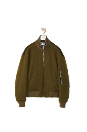 LOEWE Knitted back bomber jacket in wool and cashmere Khaki Green plp_rd