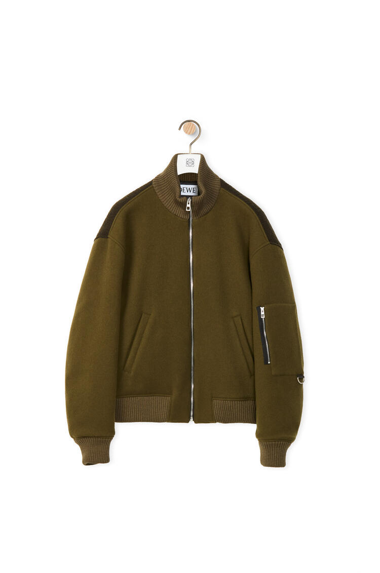 LOEWE Knitted back bomber jacket in wool and cashmere Khaki Green pdp_rd